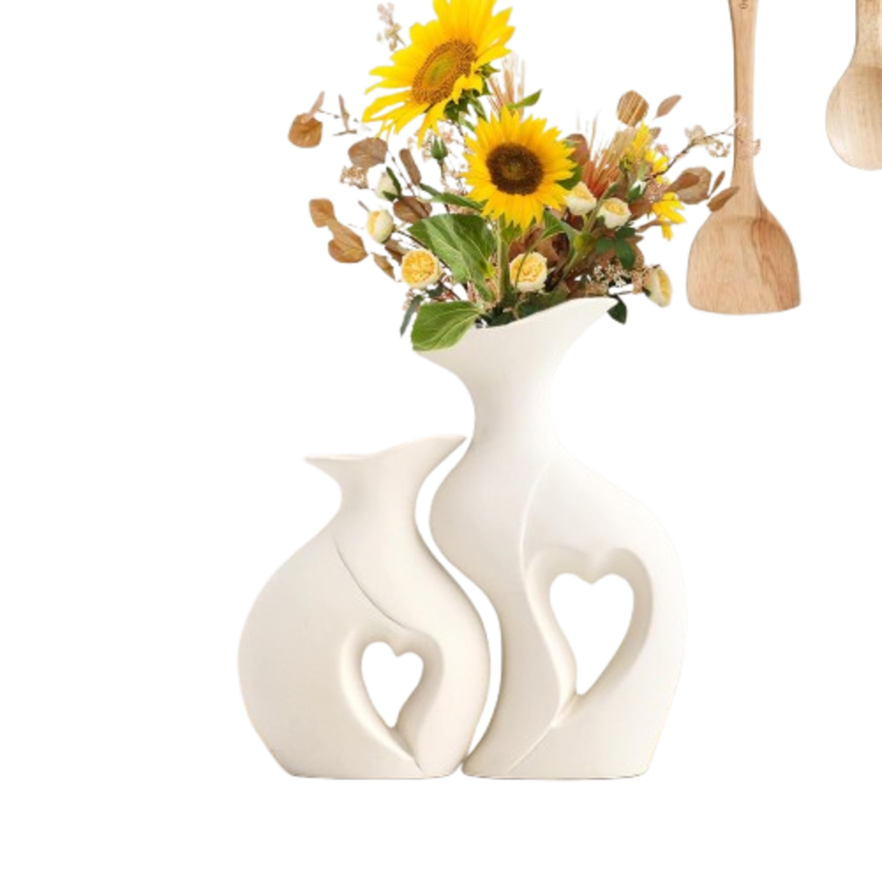 Heart Shaped Ceramic Vase Set of 2 – Minimalist Modern Decorative Vases for Home, Wedding & Table Centerpieces